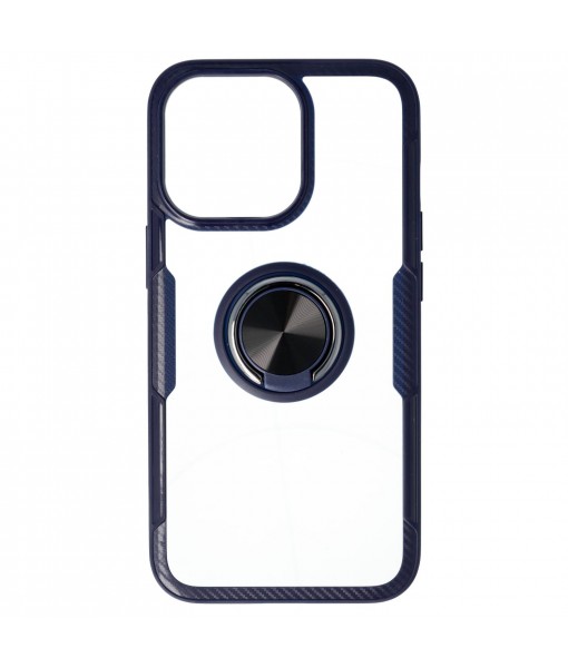 Husa TPU+PC Carbon Ring, iPhone 13 Pro, Fibra Carbon, Albastru
